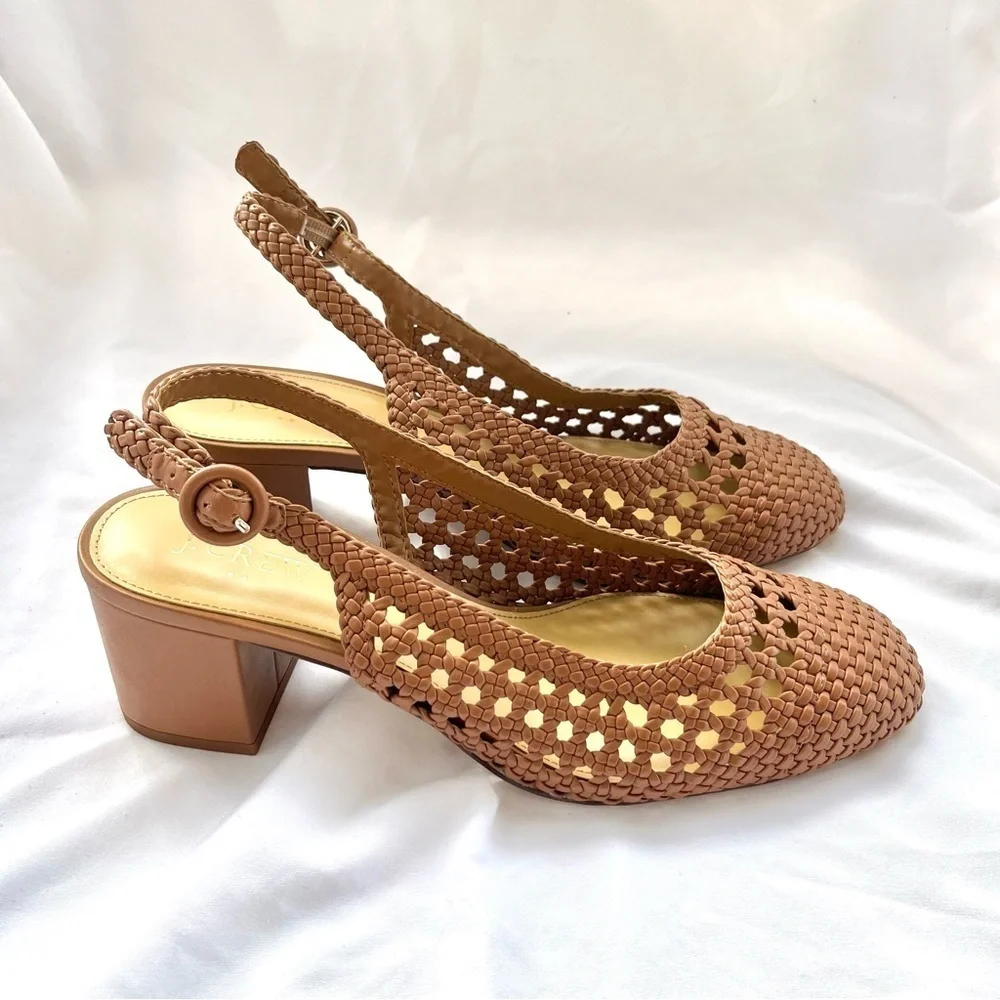 J.CREW | NWOT CAMEL BROWN WOVEN SLINGBACK PUMP HEELS SIZE 9